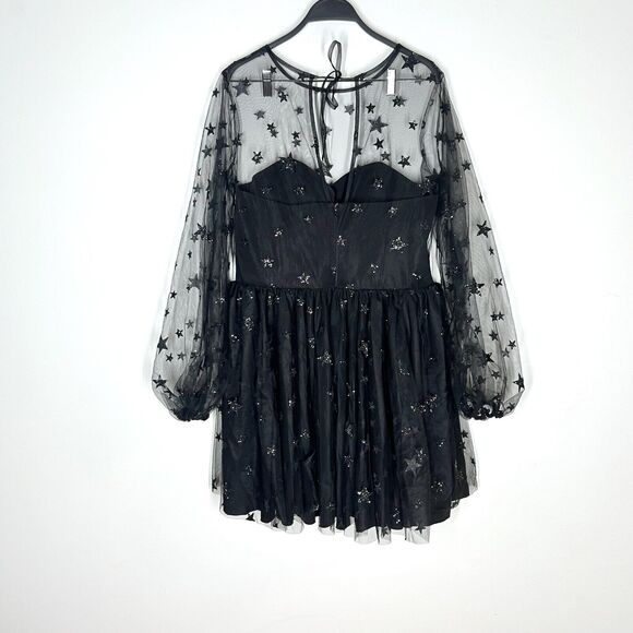 Lirika Matoshi Sz XL Teuta Tulle Dress Star Embellished in Black - Picture 5 of 16